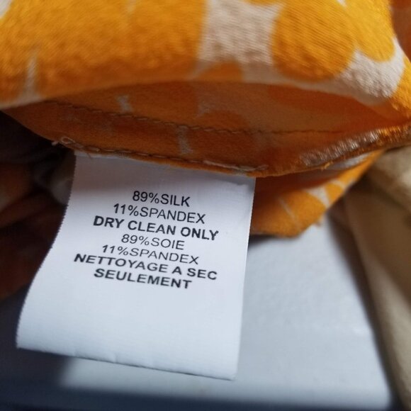 Trina Turk Pink Tan Orange Silk Blend Geo Print Drawstring Blouse Size Medium - Picture 7 of 10